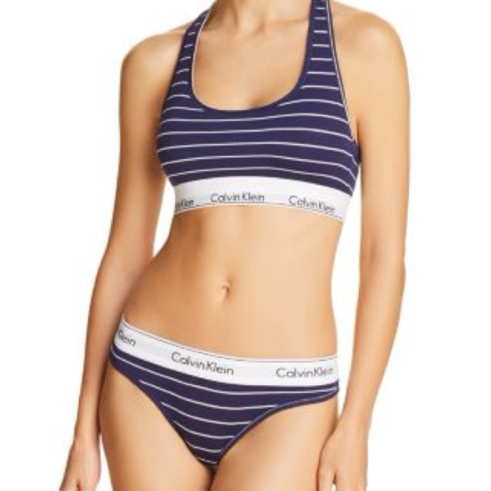 Calvin Klein Blue and White Striped Bra